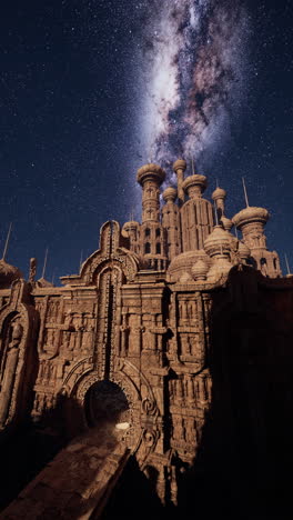 a grand, detailed castle under the milky way