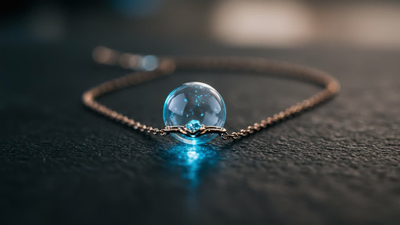 A Captivating Close-Up of an Elegant Necklace Featuring a Glowing Pendant, Merging Sophistication with a Touch of Mystique in a Captivating Composition
