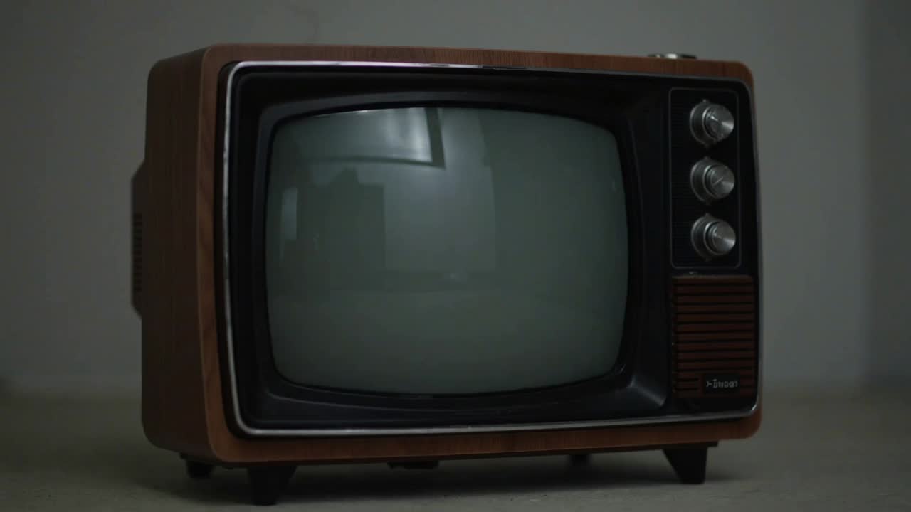 Linha brilhante em ignição, TV CRT vintage queimando dentro da tela sobre a mesa, emitindo fumaça e brasas
