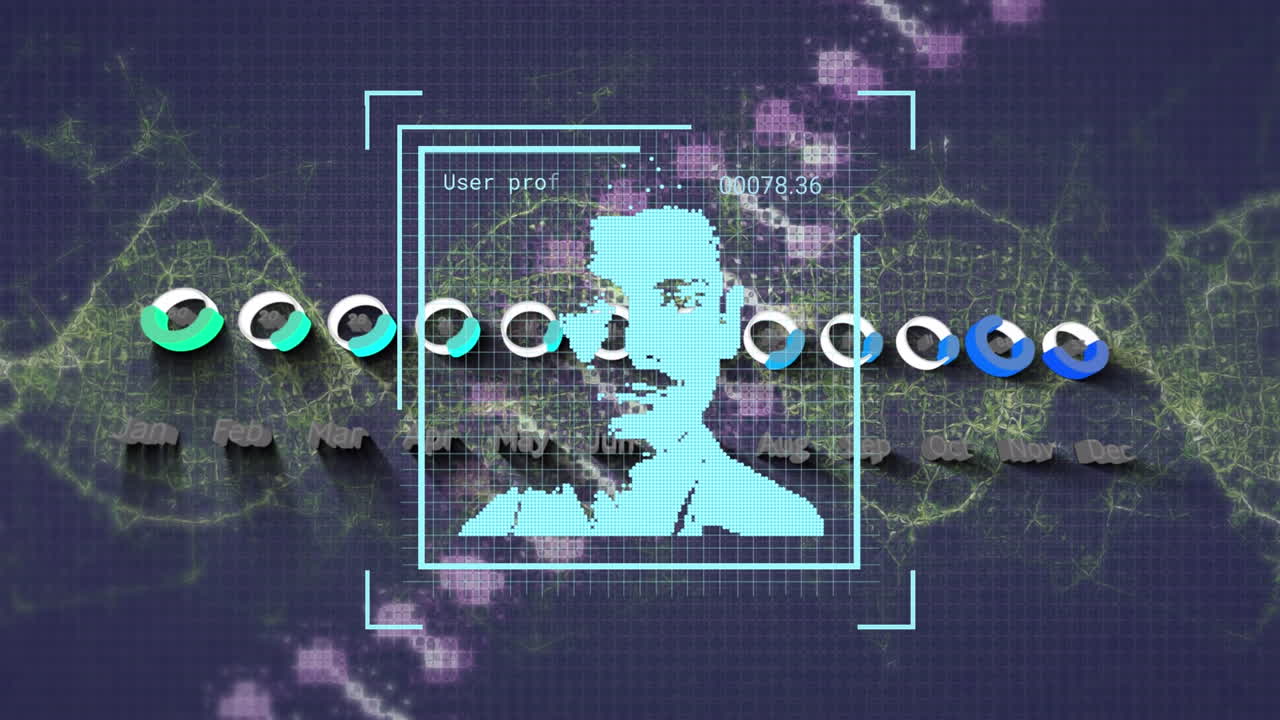 animación de gráficos, iconos de usuario, adn en fondo violeta