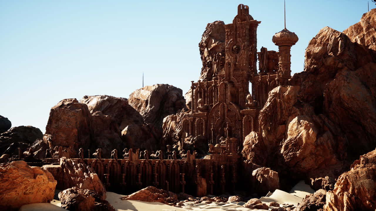 사막에 있는 폐허가 된 판타지 성