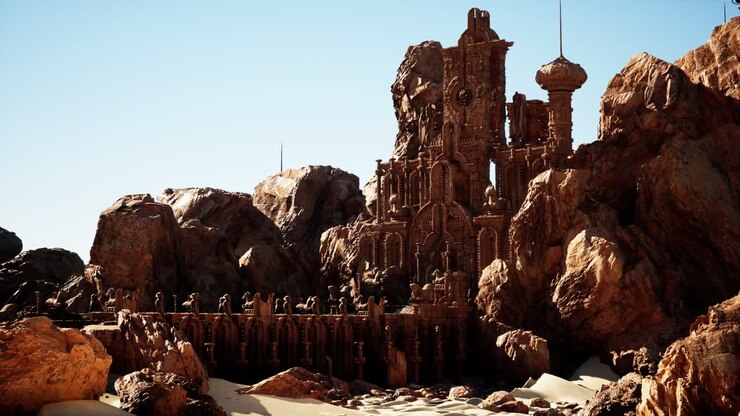 Castelo de fantasia em ruínas no deserto