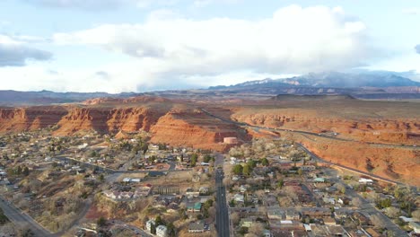 st. george city and red mountains.aerial panoramic shot