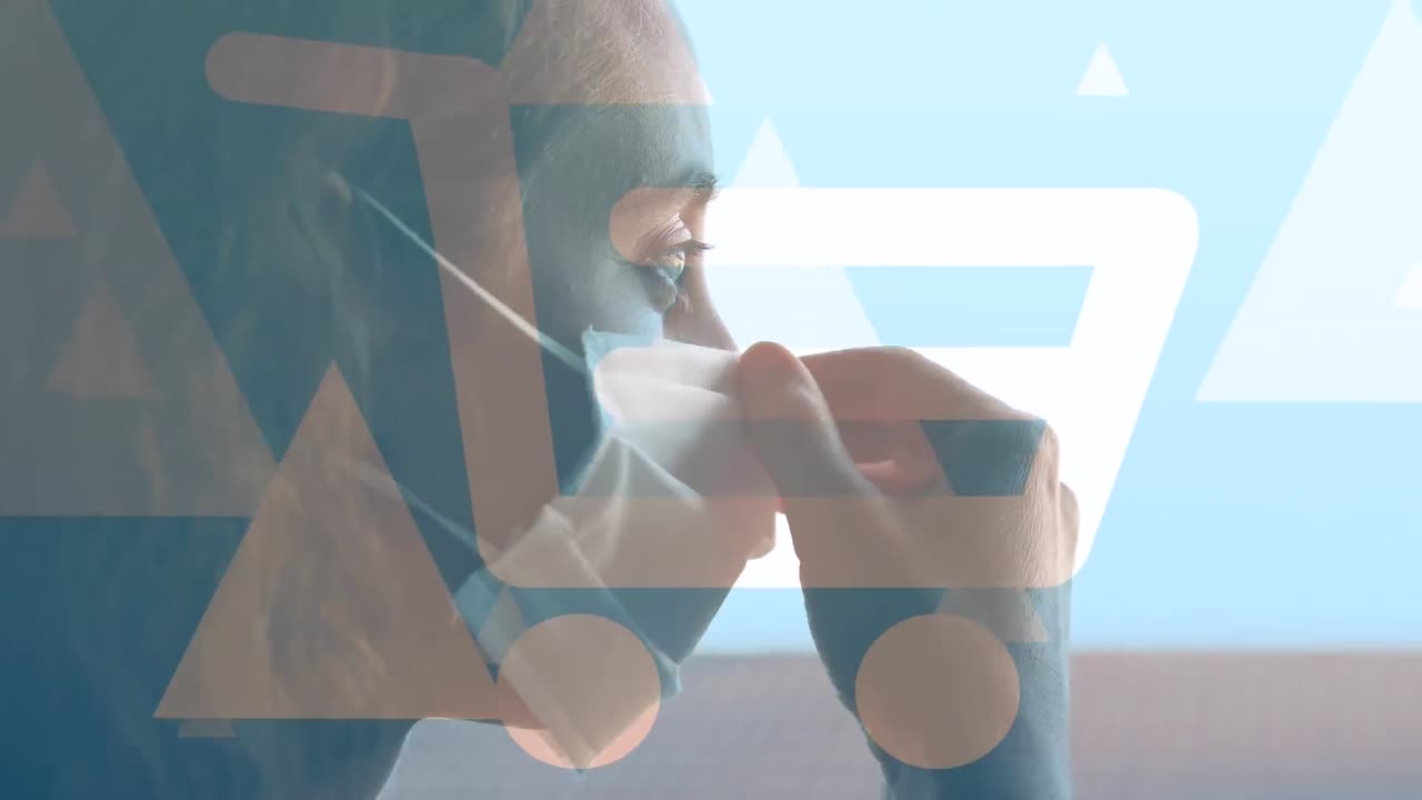 얼굴 마스크를 입은 여성 위에 쇼핑 카트의 애니메이션