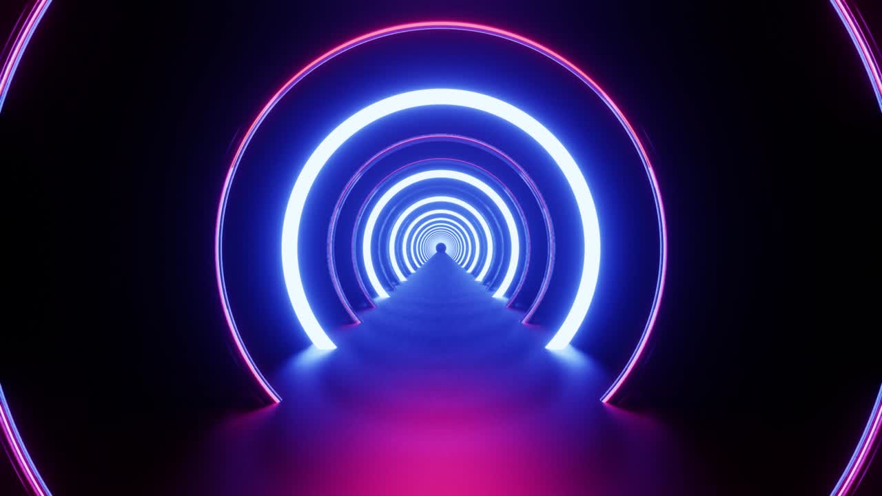 Blue neon ring with red light VJ loop background
