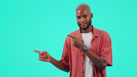 marketing, pointing and man in studio with mockup