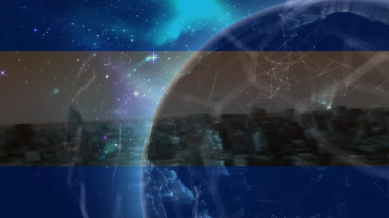 Animation of Earth with glowing network connections in starry space background