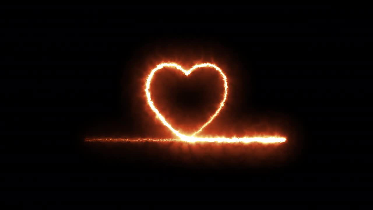 Barevný abstraktní neonový symbol srdce s čárou, zářící znak na černém pozadí. Neonová čára srdečního tepu, zářící a pohybující se.
