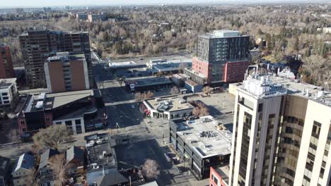 aerial view of calgary's inner-city neighbourhood of mission on an early spring morning