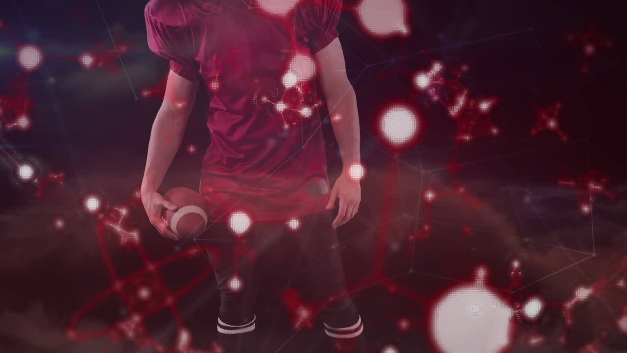 백인 아메리칸 볼 선수의 중간 부분에 대한 분자의 애니메이션