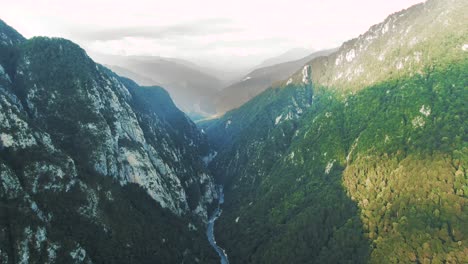 aerial view of a mountain valley and canyon