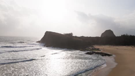 aerial view of bãi tắm hòn choi beach and the mountain.
