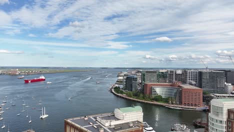 boston waterfront drone aerial shot