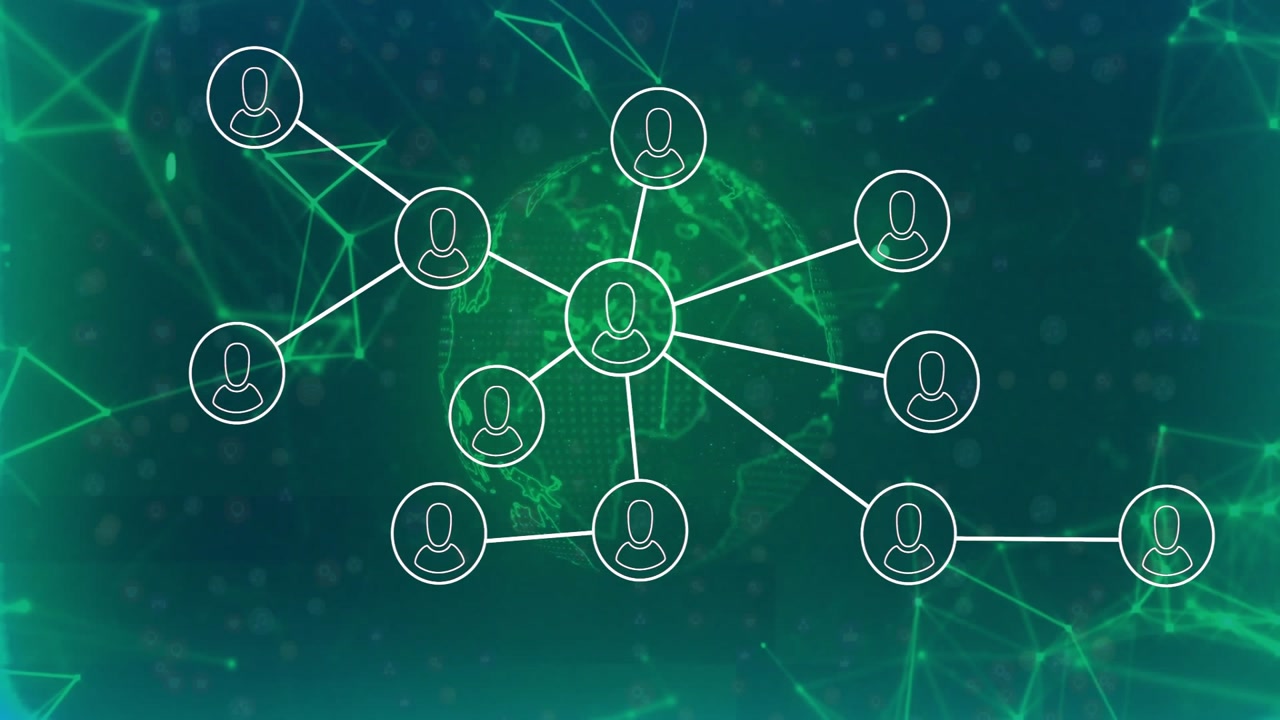 upon animation start circle spawning nodes morphing handsets into user icons creating hub network