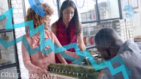 procesamiento de datos en la interfaz sobre diversos arquitectos discutiendo el modelo de construcción