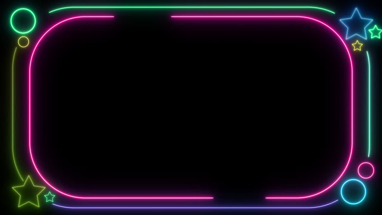 검은 바탕에 추상적인 빛의 네온 프레임, 레이저 쇼, 루프 애니메이션, 4k 비디오