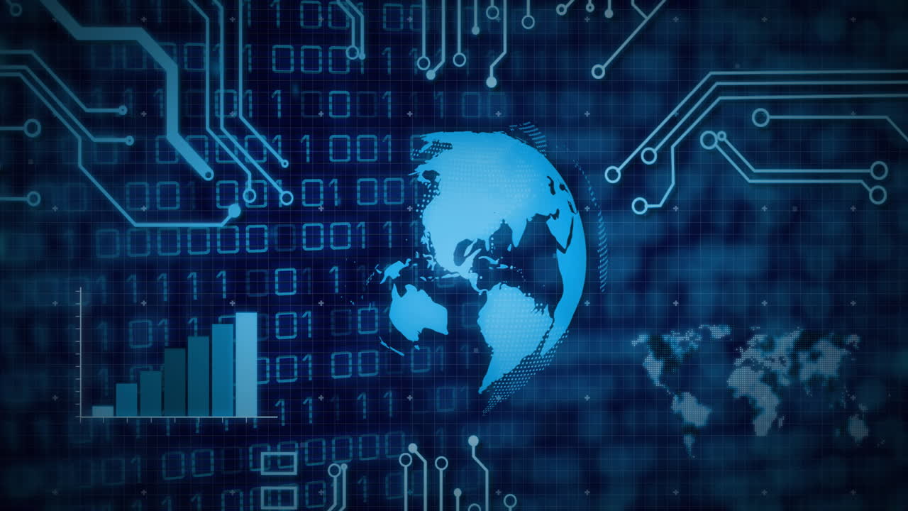 Animation of globe and diagrams over data processing
