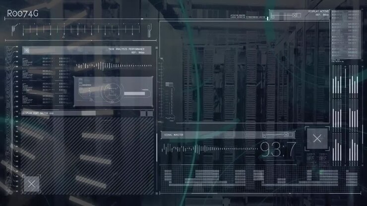 Animation of data processing and 5g over digital screen