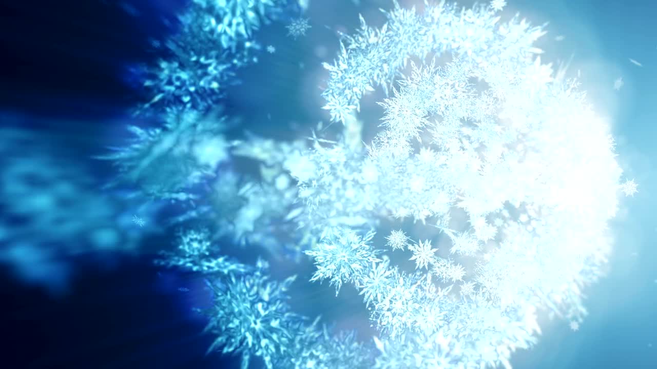 아름다움의 눈송이와 함께 반이는 겨울의 상징, 스핀 눈에서 소용돌이, 겨울 패턴, 아름다움 춤추는 눈송이, 추상적인 루프 애니메이션.