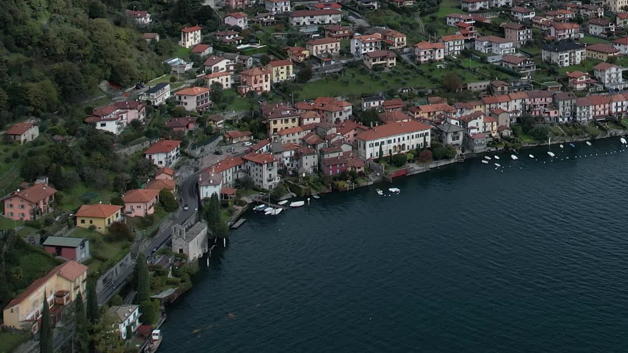 Stunning aerial view of charming Italian village in the Alps