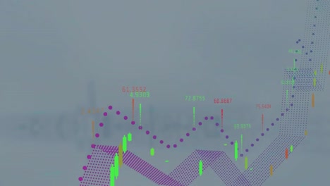 Animation-of-financial-data-processing-against-aerial-view-of-cityscape