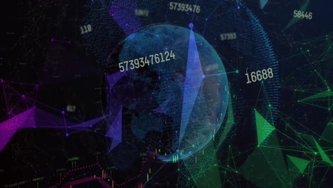 Animation-of-numbers,-globe-and-networks-of-connections