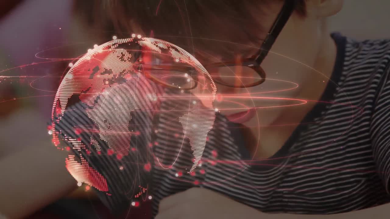 animación del globo digital sobre diversos escolares