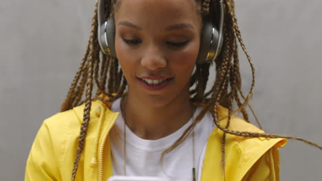 headphones, smartphone and woman with music