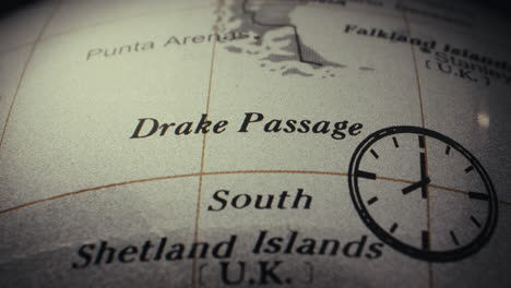 close-up of a world map focusing on drake passage and surrounding regions