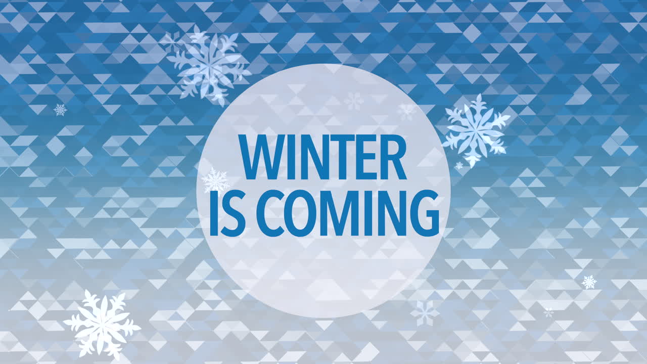 파란색 기하학적 그라데이션에 가을 눈송이와 함께 겨울이 다가오고 있습니다.