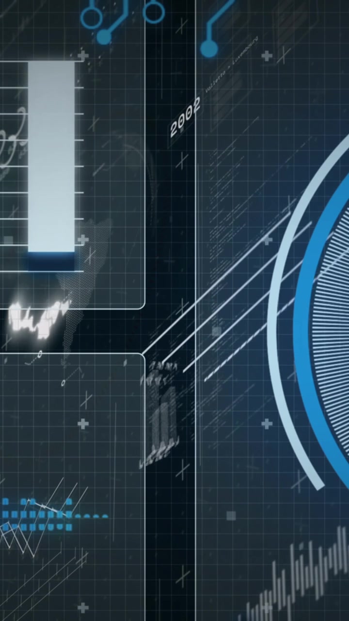 Animation of hud screens with circles, graphs and electronic circuit board patterns