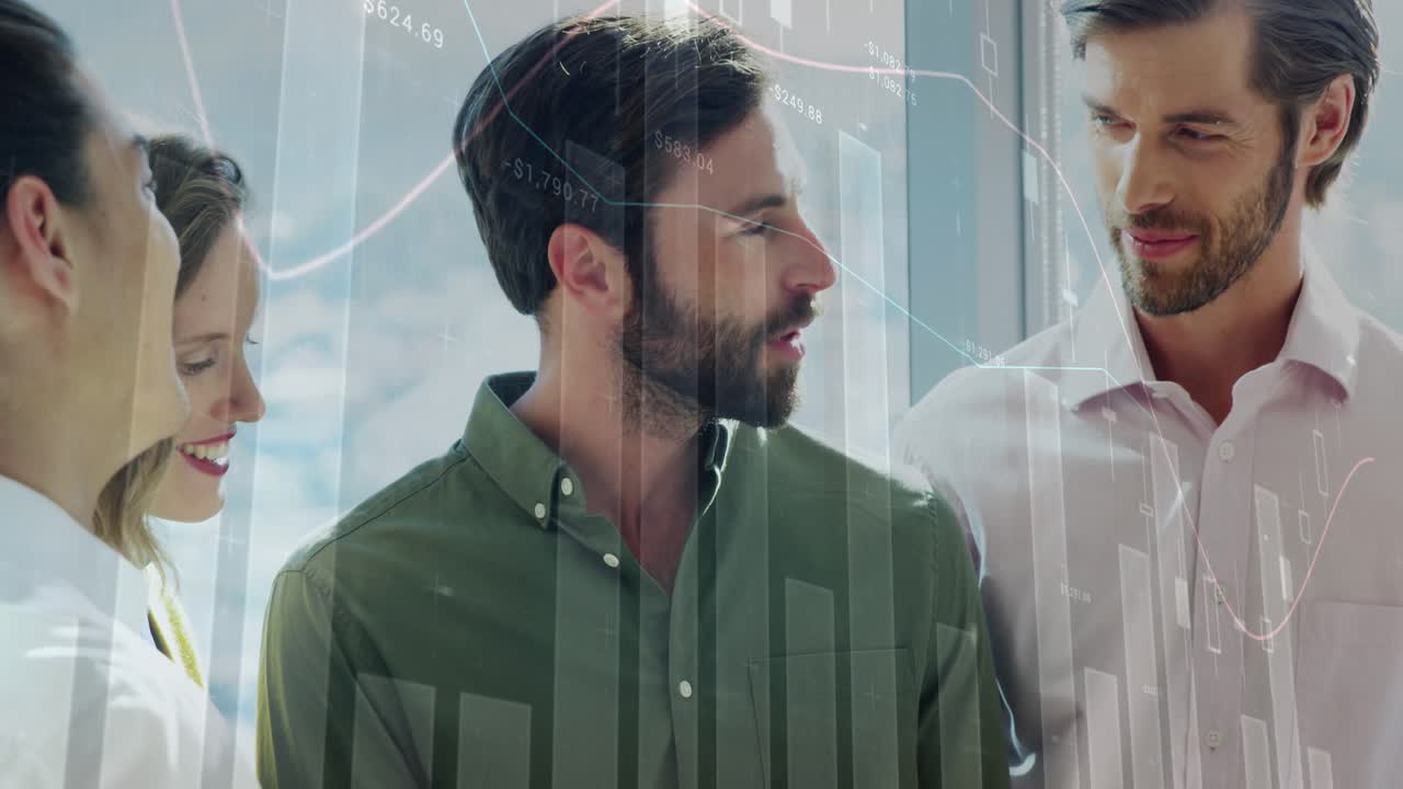 Animazione dell'elaborazione di dati finanziari su diverse persone in ambito business