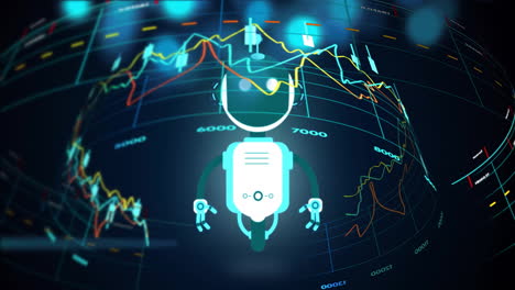animación de procesamiento de datos digitales y chat bot en todo el mundo