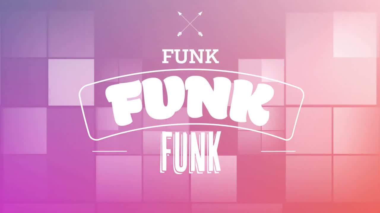 Animazione del testo 'funk' su sfondo rosa