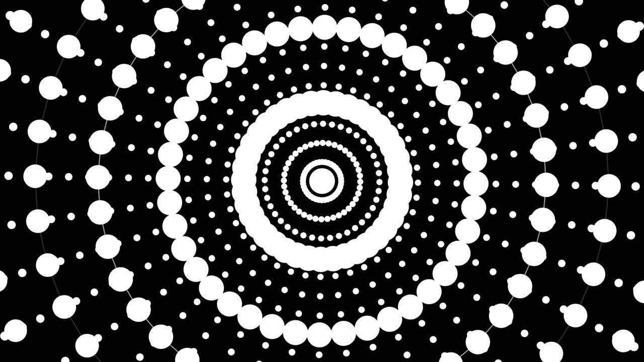 White dots pattern motion art for transition with alpha channel.4K video.kaleidoscope background.Zoom in circles pattern