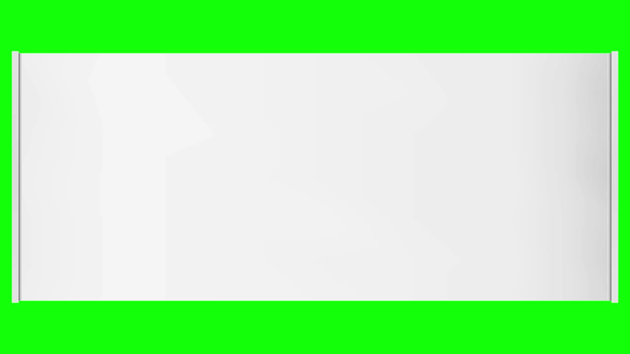 rollo horizontal banner en blanco en pantalla verde fondo clave de croma. lugar para cualquier mensaje.