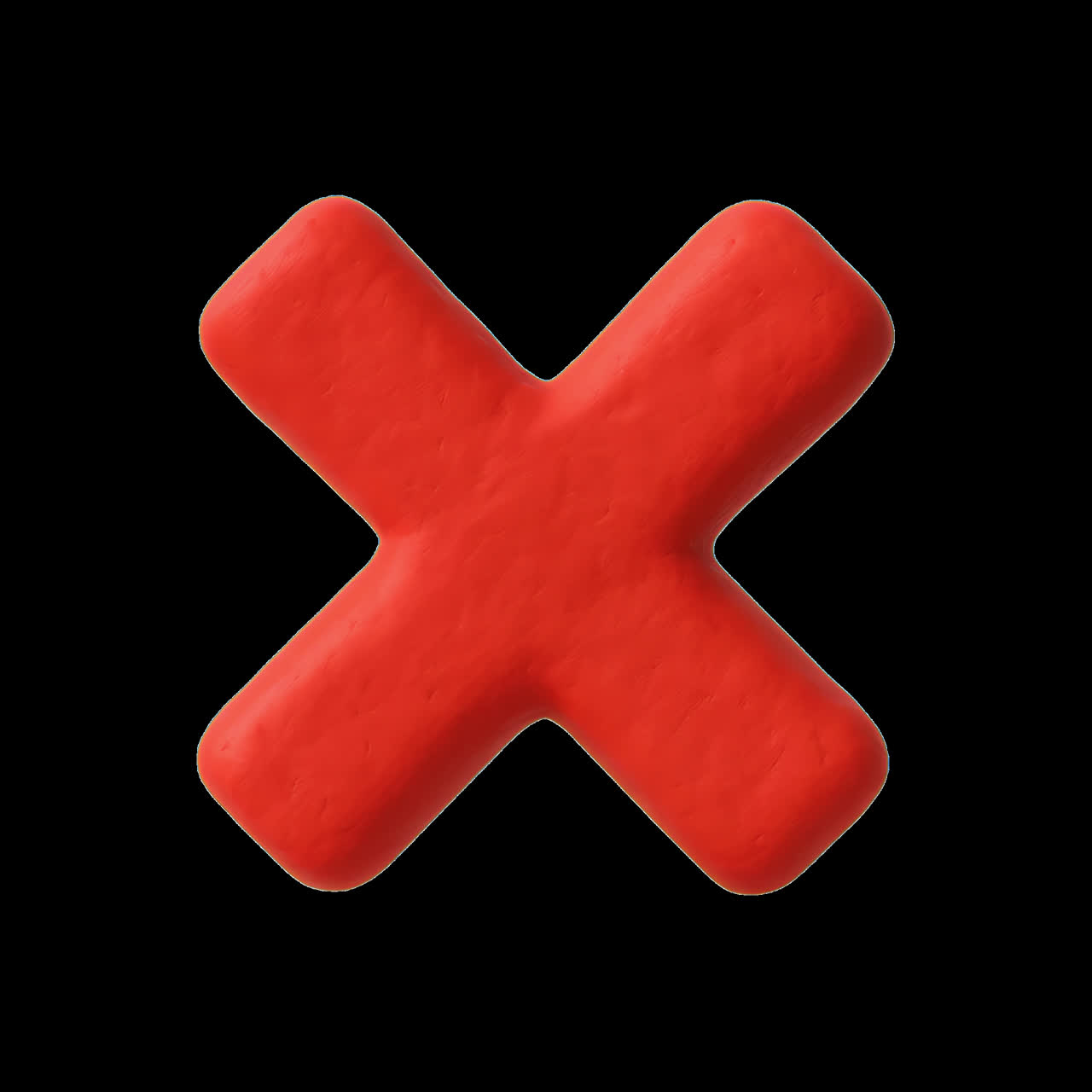 Red clay cross symbol animation isolated asset, transparent 4K video, alpha channel, ProRes 4444