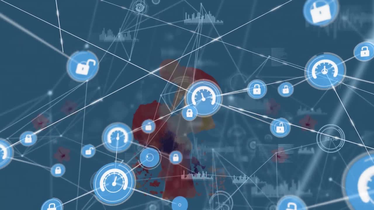 데이터 처리 및 어머니와 아이의 실루을 통해 연결 네트워크의 애니메이션