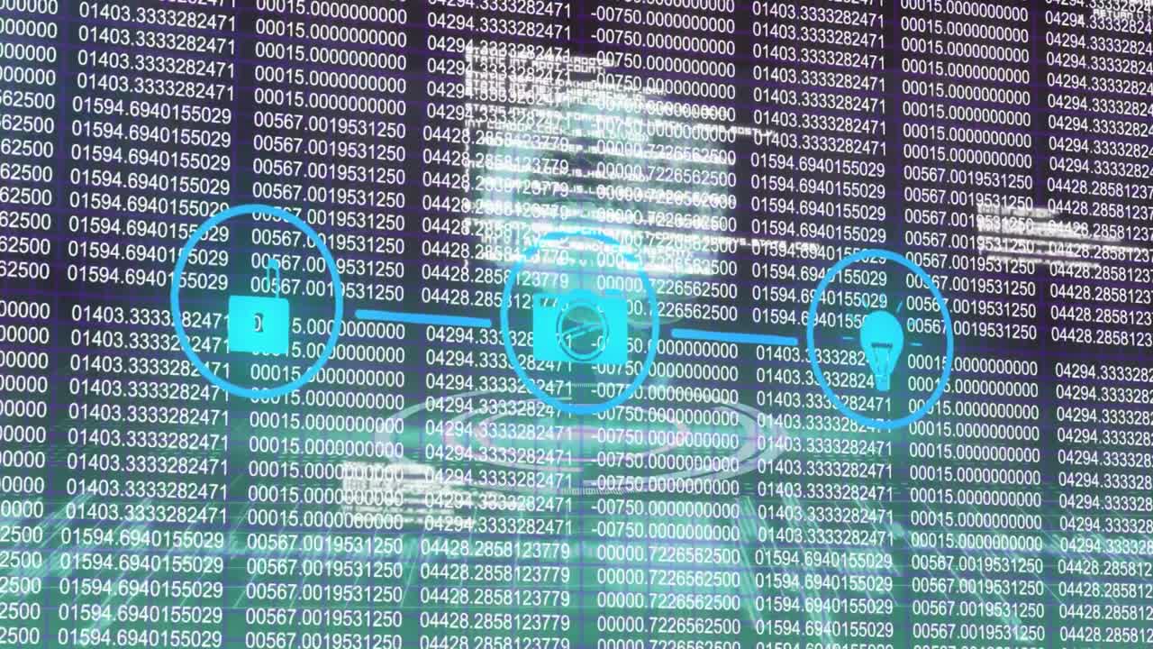 On startup scan bar sweeping columns while three cyan icons animating ring indicating security scan