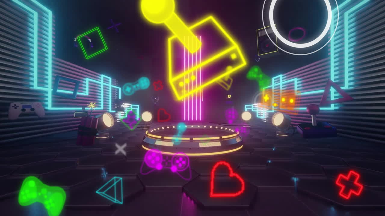 사이버 에서 게임 아이콘과 모양의 애니메이션