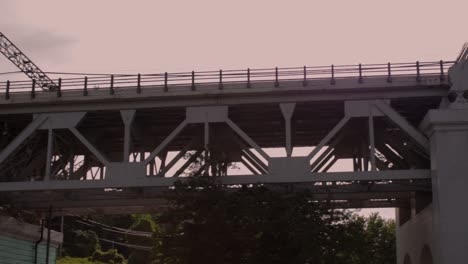 Train-bridge-passes-over-the-Cuyahoga-River-on-a-blue-sunny-day