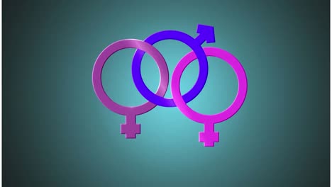 Animation-of-moving-blue-and-pink-bisexual-symbol-on-gray-background