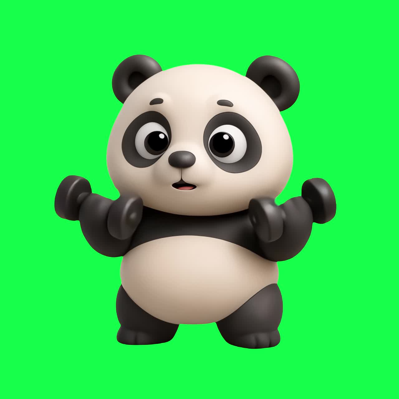 Animazione di un simpatico panda che solleva pesi, video 4K trasparente, green screen.