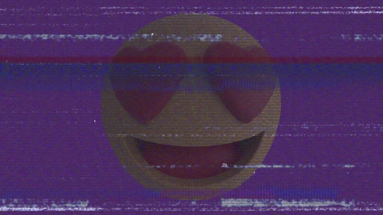 animación de iconos emoji de corazones sobre la pantalla con ruido