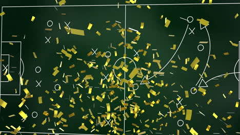 animación de confeti sobre el plan de juego y el campo deportivo a bordo
