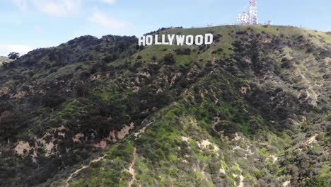 drone footage of the hollywood sign from a distance