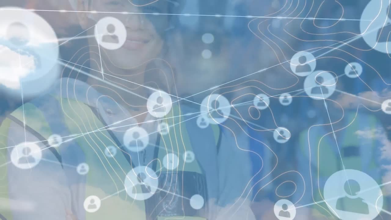 두 인종의 여성 창고 노동자에 대한 연결과 isohypses의 애니메이션