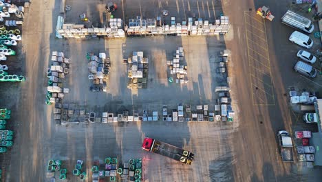 overhead drone aerial footage of industrial, commercial, yard