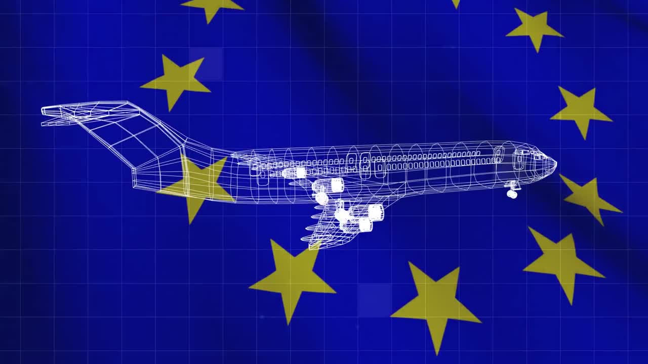 modelo de plano giratorio con datos y sobre fondo azul