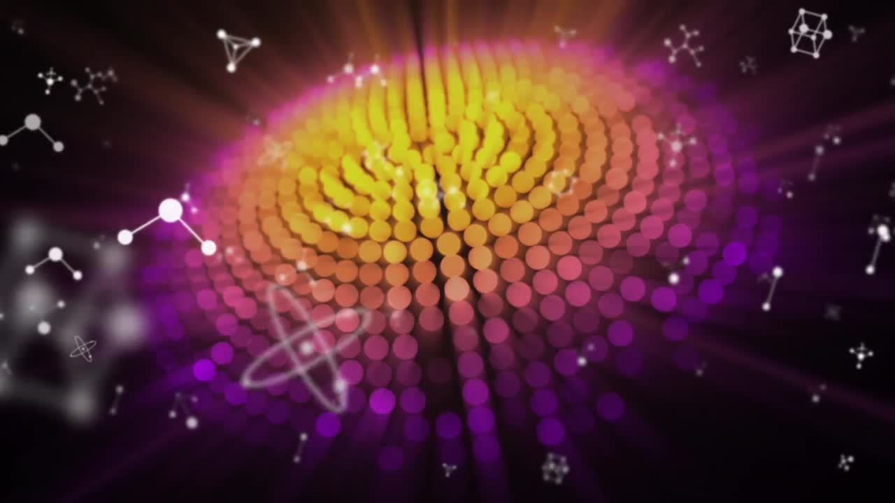 animazione di strutture chimiche su macchie luminose colorate